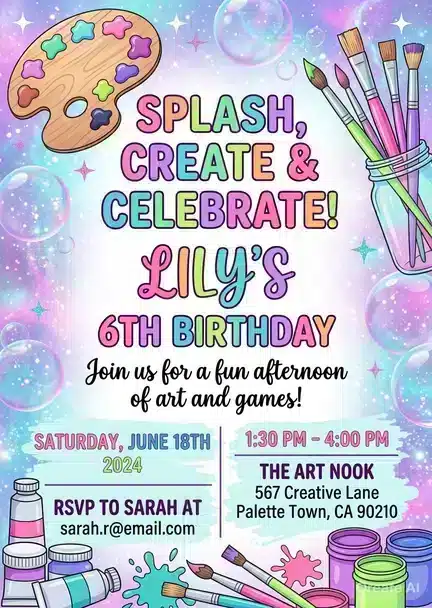 Neon Glow Pottery Painting Birthday Invitation