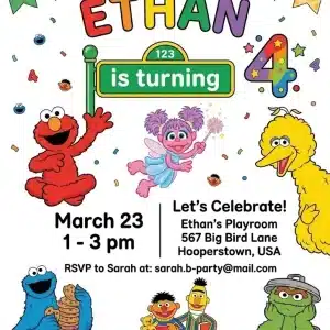 Sesame Street Birthday Invitation Template - Editable Kids Party Invite