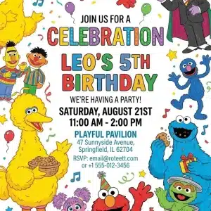 Sesame Street Birthday Invitation - Editable Cartoon Party Invite
