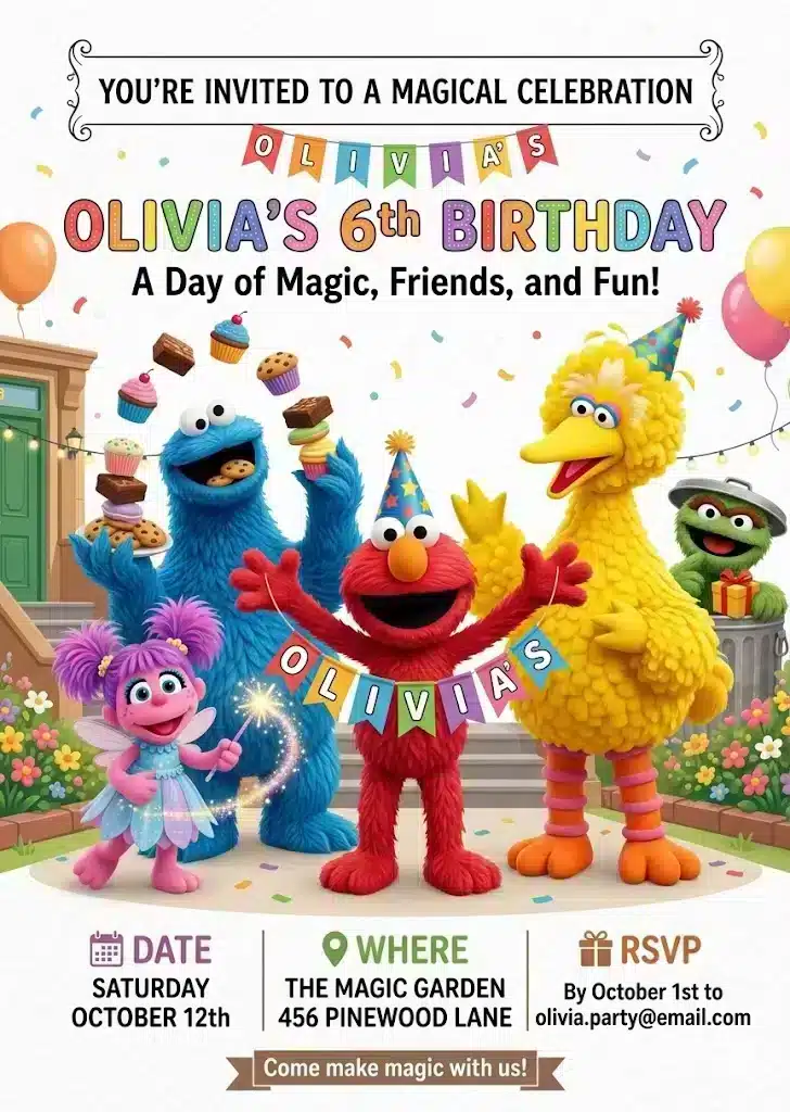Elmo Birthday Invitation Template - Sesame Monster Party Invite