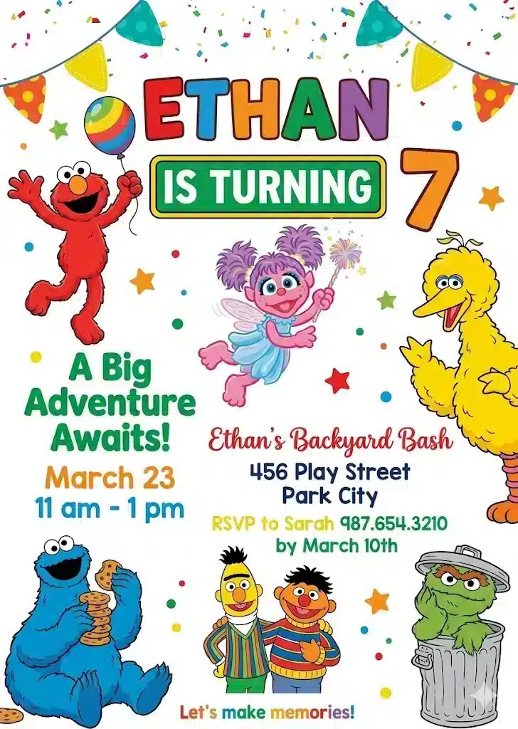 Sesame Street Birthday Invitation Template - Fun Kids Party Invite