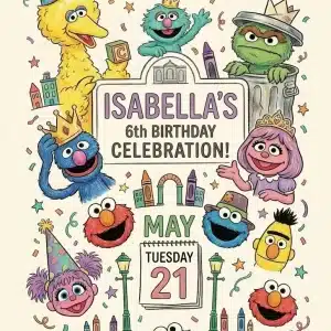 Sesame Street Birthday Invitation - Editable Cartoon Theme