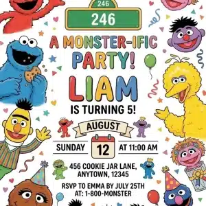 Sesame Street Elmo & Friends Birthday Invitation