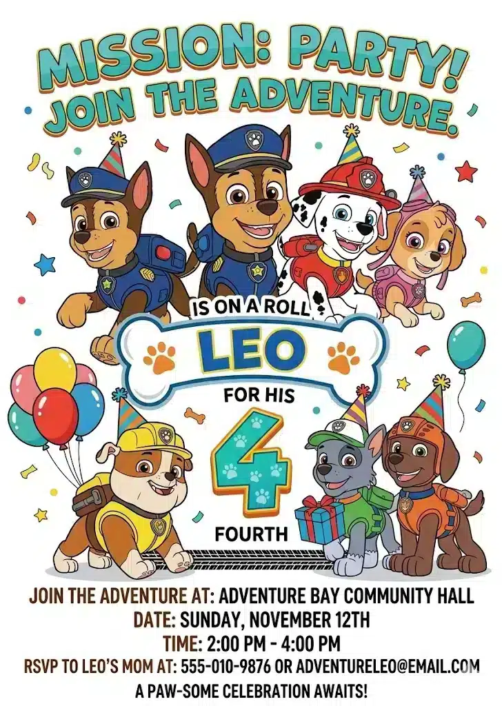 Paw Patrol Puppy Crew Birthday Invitation Template