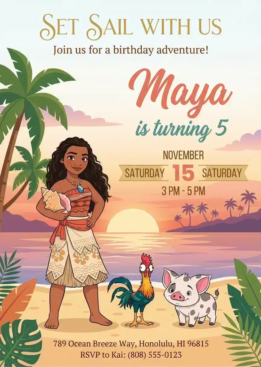 Moana Birthday Invitation | Tropical Hawaiian Island Party Template