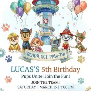 Paw-ty! Cute Puppy Birthday Invitation Template