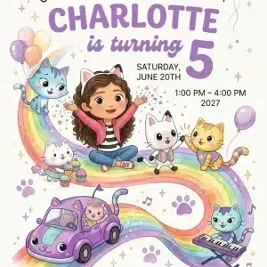 Gabby's Dollhouse Birthday Invitation - Editable Cat Party Template