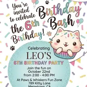 Gabby's Dollhouse Birthday Invitation - Cakey Cat Sprinkle Party