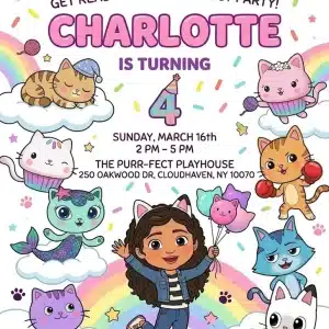 Gabby's Dollhouse Birthday Invitation - Editable Cat Theme Invite