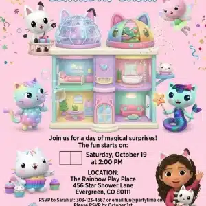 Gabby's Dollhouse Birthday Invitation - Editable Digital Invite