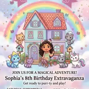 Gabby's Dollhouse Birthday Invitation | Editable Cat Party Theme