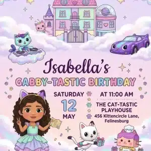 Gabby's Dollhouse Birthday Invitation Template
