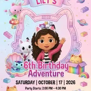 Gabby's Dollhouse Birthday Invitation Template | Editable Canva Invite