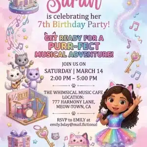 Gabby's Dollhouse Birthday Invitation | Editable Cat Party Invite