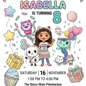 Gabby's Dollhouse Birthday Invitation - Pastel Cat Party Invite