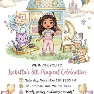 Gabby's Dollhouse Birthday Invitation Template