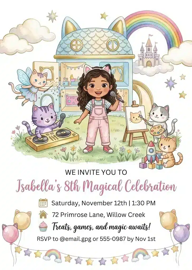 Gabby's Dollhouse Birthday Invitation Template