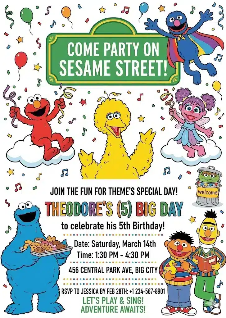 Cute Colorful Kids Birthday Invitation Template