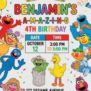 Sesame Street Birthday Invitation | Cute Kids Party Template