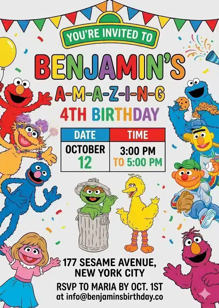 Sesame Street Birthday Invitation | Cute Kids Party Template