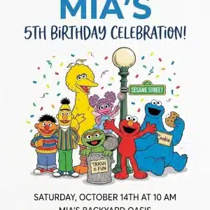 Vintage Blue Sesame Street Birthday Invitation for Boys