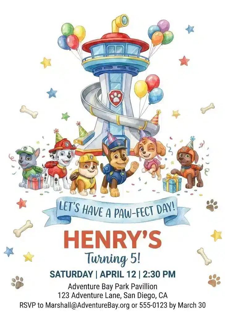 Puppy Paw-ty Birthday Invitation - Editable Dog Theme Invite