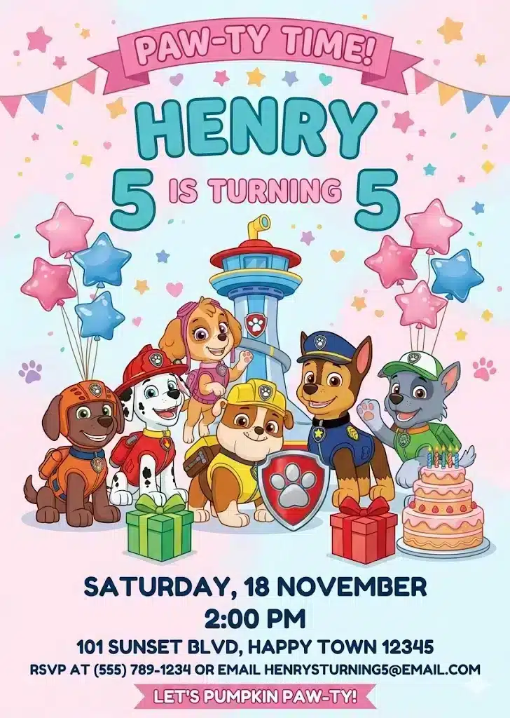 Puppy Patrol Paw-ty Birthday Invitation Template