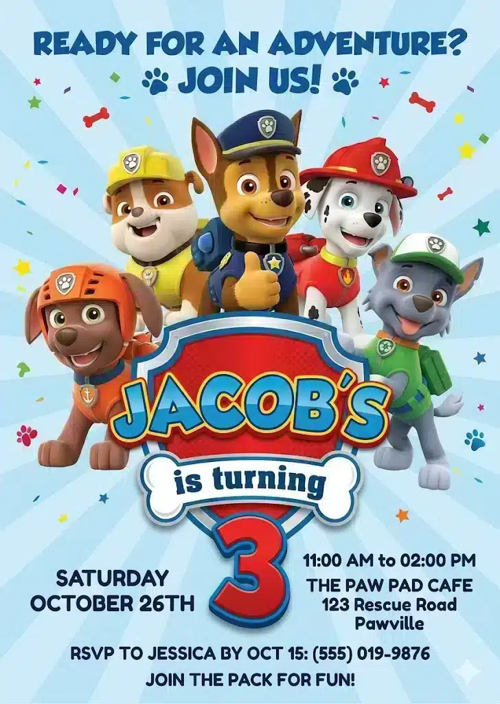 Puppy Patrol Pup Crew Birthday Invitation Template