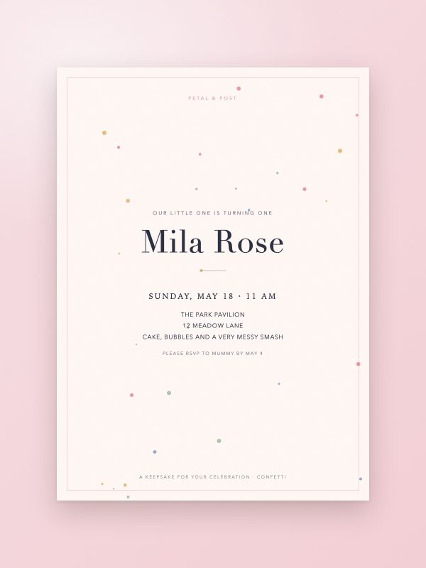 Confetti first birthday invitation